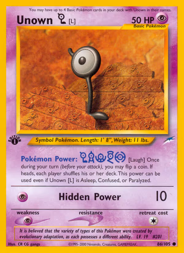 Unown [L] 86/105 Pokemon card
