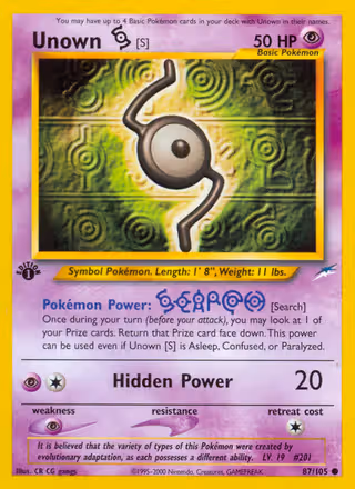 Unown [S] 87/105 Pokemon card
