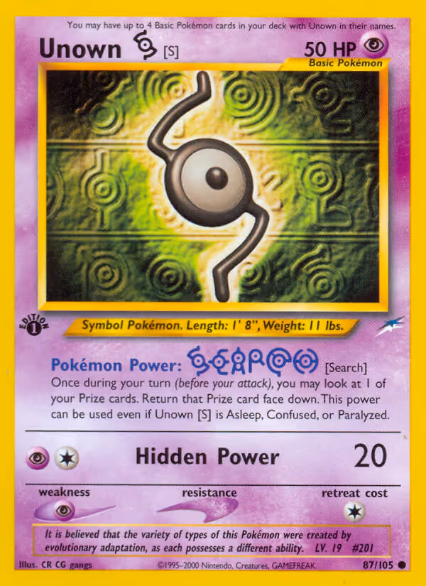 Unown [S] 87/105 Pokemon card
