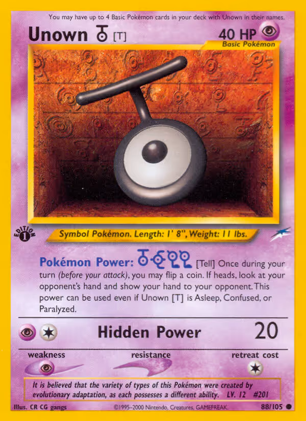 Unown [T] 88/105 Pokemon card