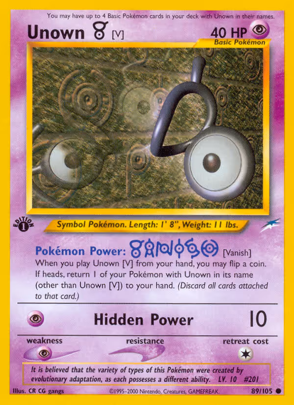 Unown [V] 89/105 Pokemon card