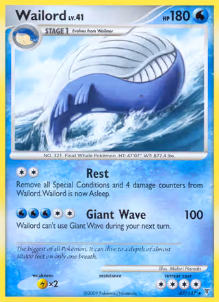 Wailord 47/147 Pokemon card