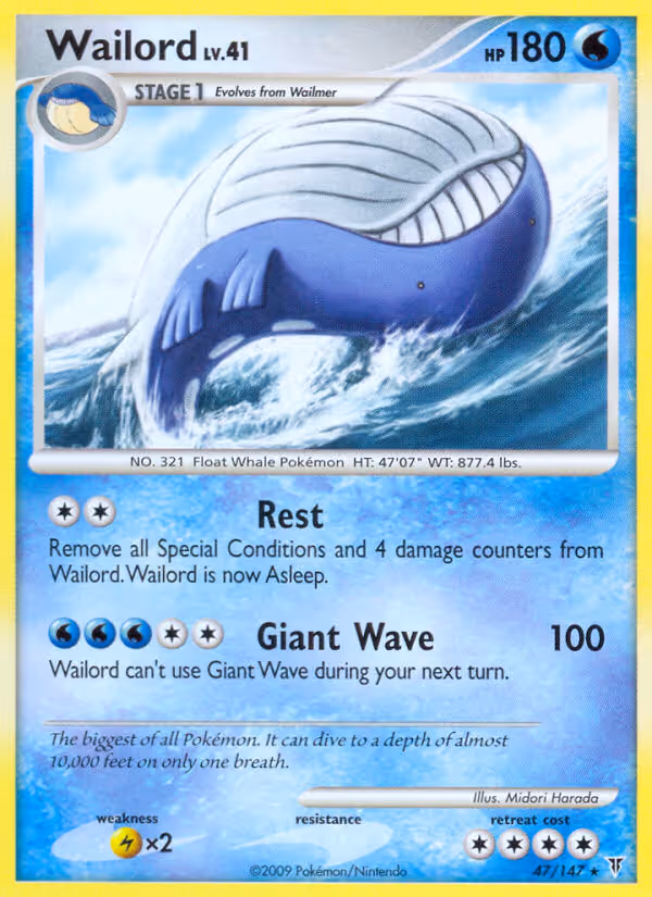 Wailord 47/147 Pokemon card