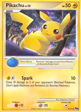 Pikachu 9/17 Pokemon card