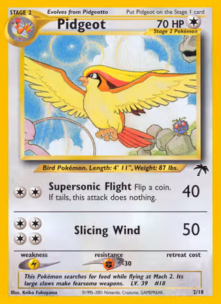 Pidgeot 2/18 Pokemon card