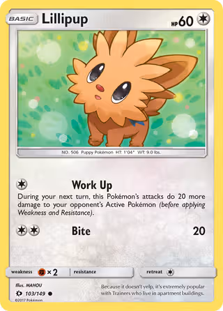 Lillipup 103/149 Pokemon card