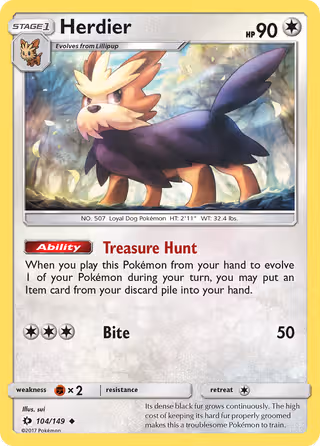 Herdier 104/149 Pokemon card