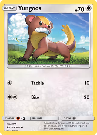 Yungoos 109/149 Pokemon card