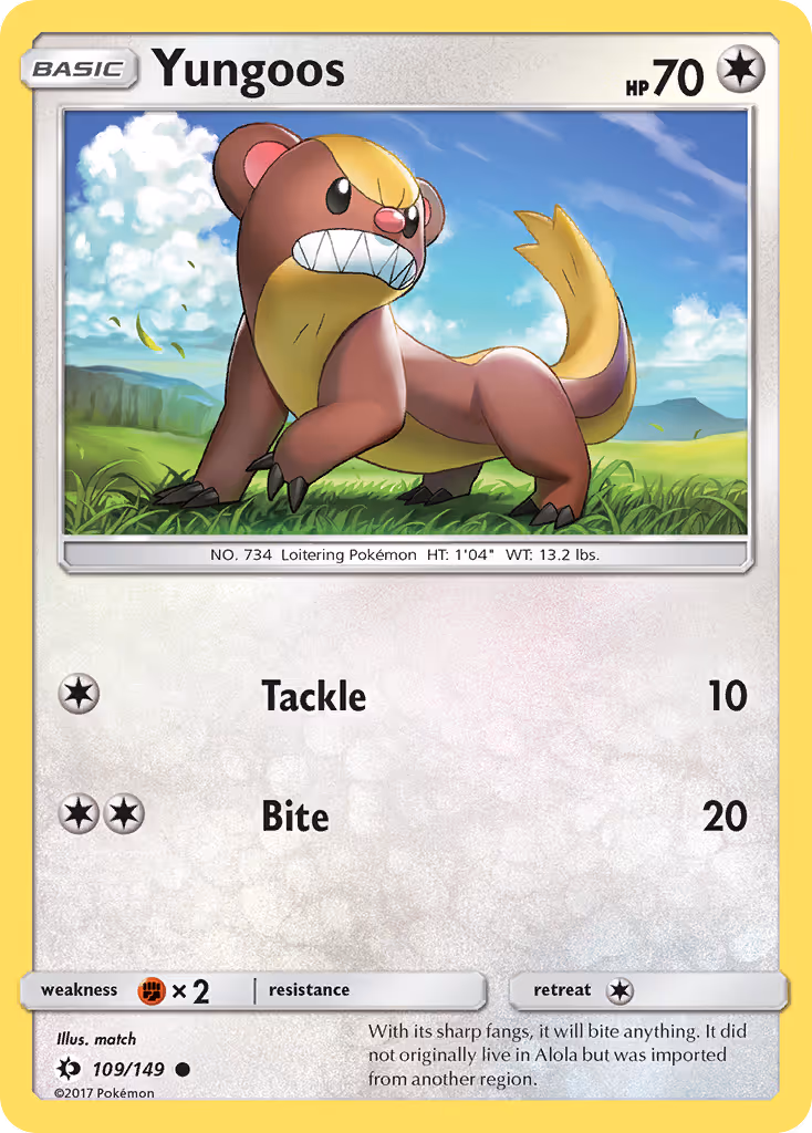 Yungoos 109/149 Pokemon card
