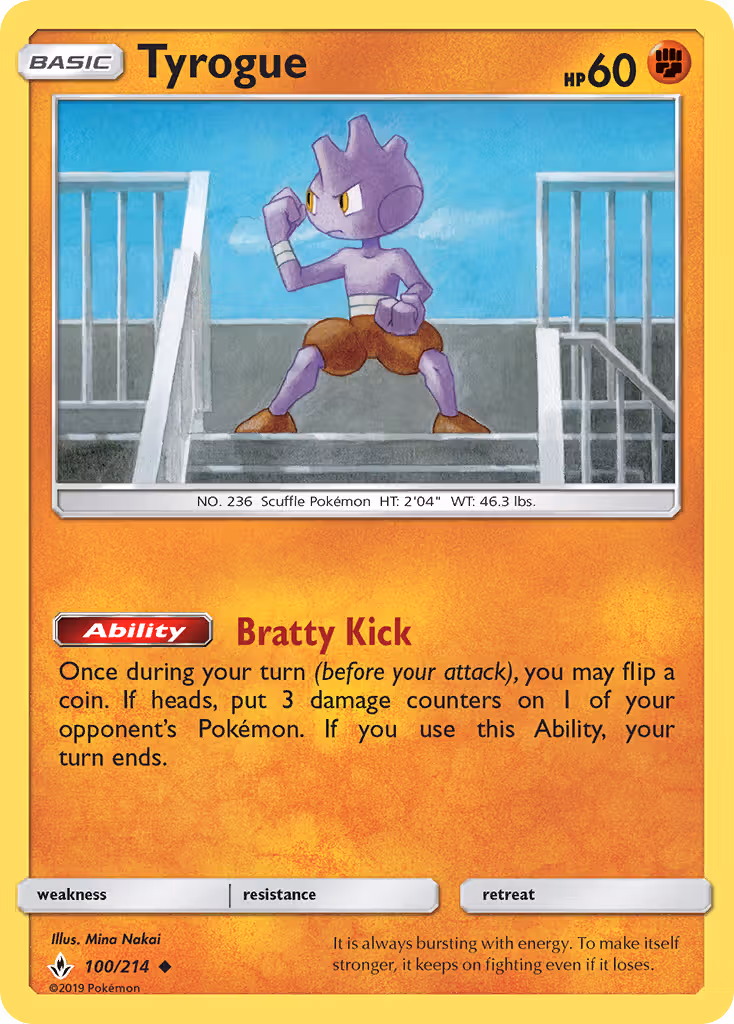 Tyrogue 100/214 Pokemon card