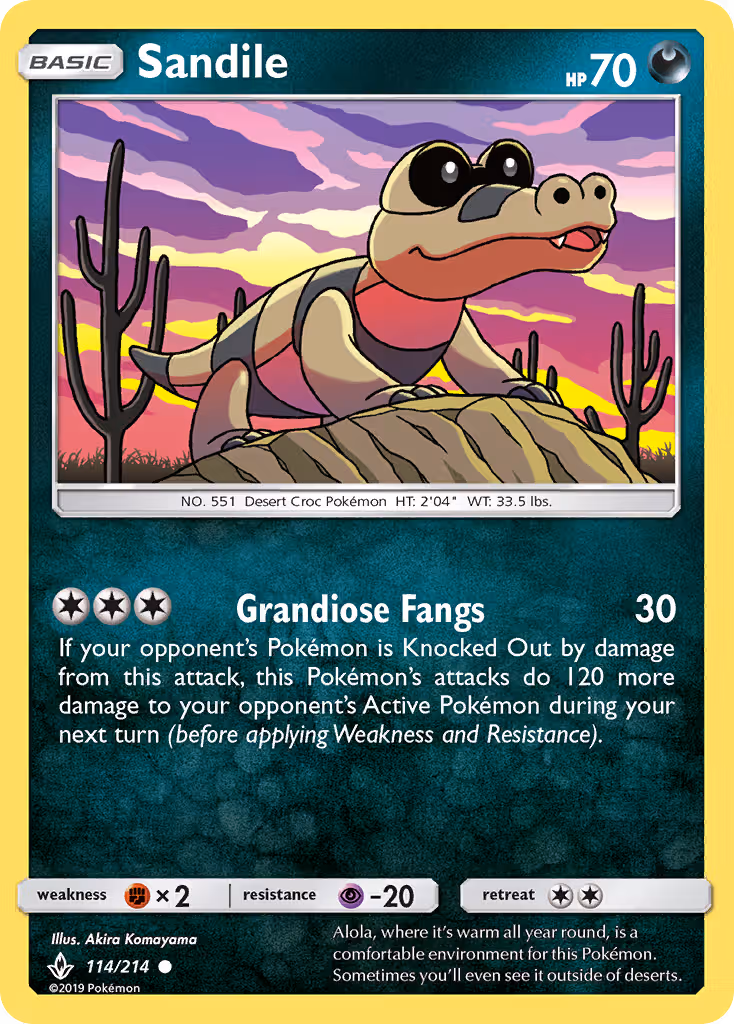 Sandile 114/214 Pokemon card