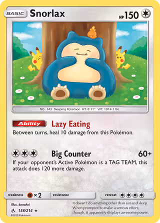 Snorlax 158/214 Pokemon card