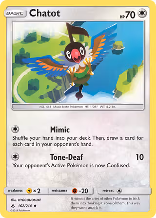 Chatot 162/214 Pokemon card