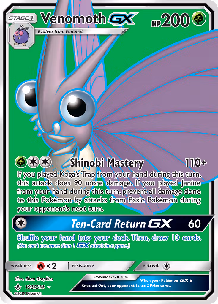 Venomoth GX 193/214 Pokemon card