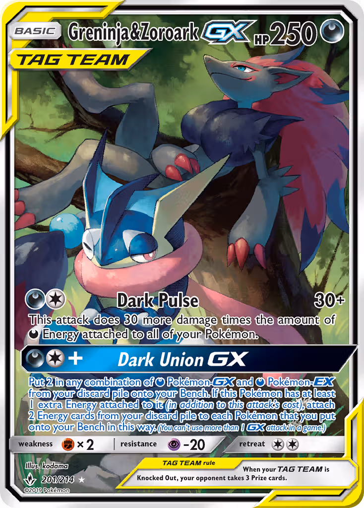 Greninja & Zoroark GX 201/214 Pokemon card