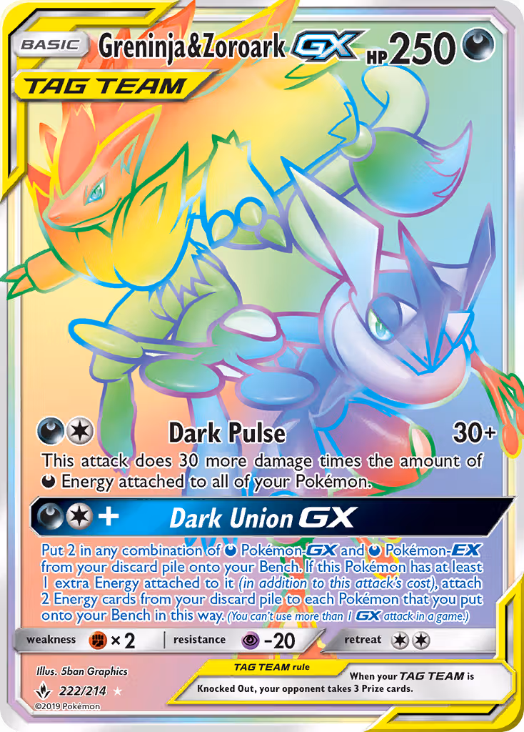 Greninja & Zoroark GX 222/214 Pokemon card
