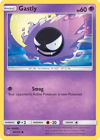 Gastly 68/214 Pokemon card