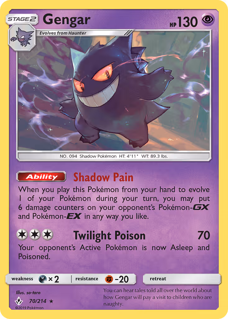 Gengar 70/214 Pokemon card