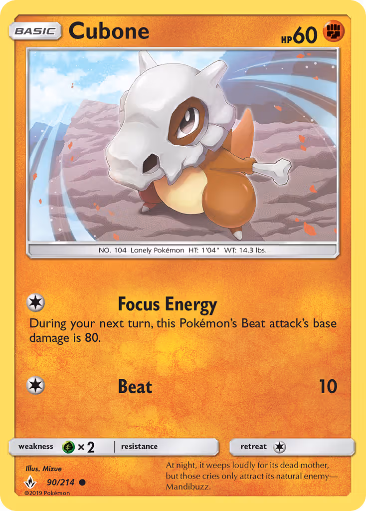 Cubone 90/214 Pokemon card