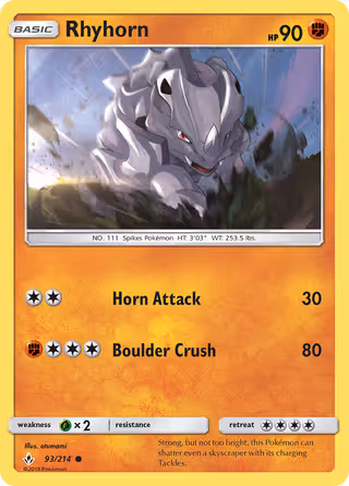 Rhyhorn 93/214 Pokemon card