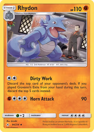 Rhydon 94/214 Pokemon card