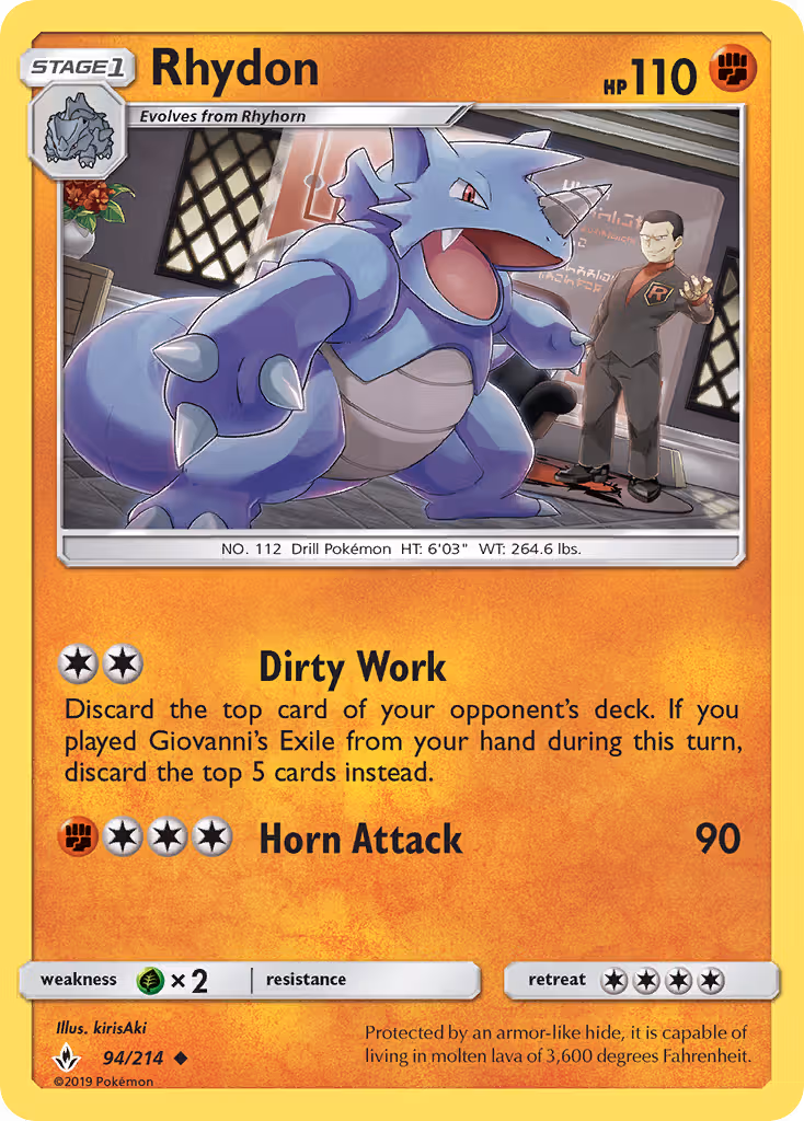 Rhydon 94/214 Pokemon card