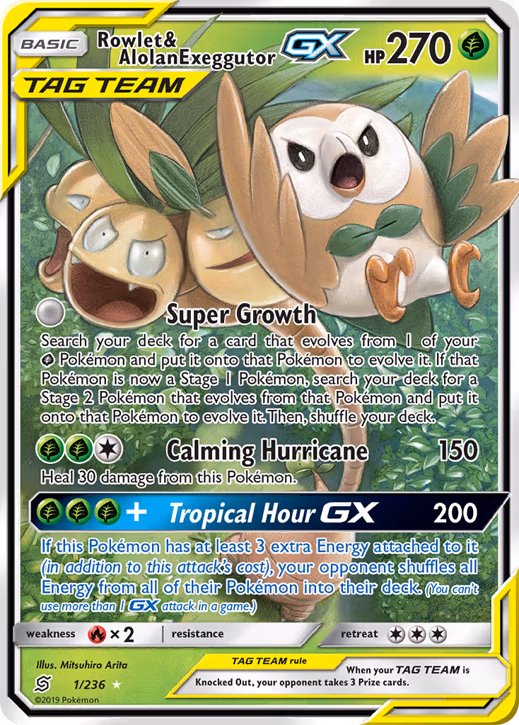 Rowlet & Alolan Exeggutor GX 1/236 Pokemon card