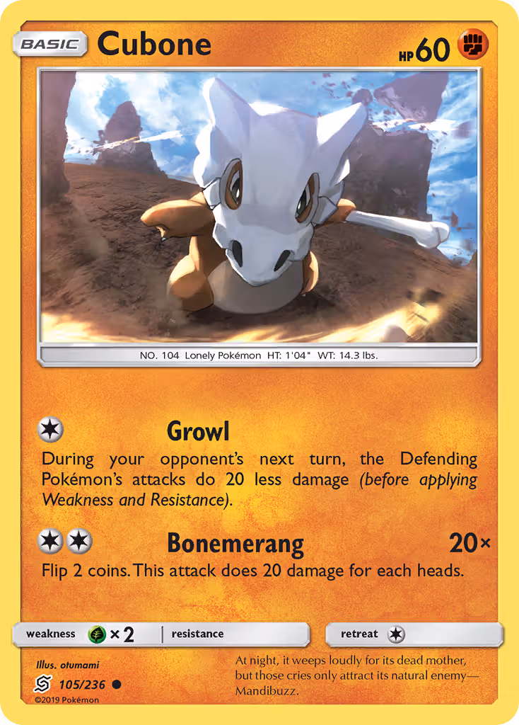 Cubone 105/236 Pokemon card
