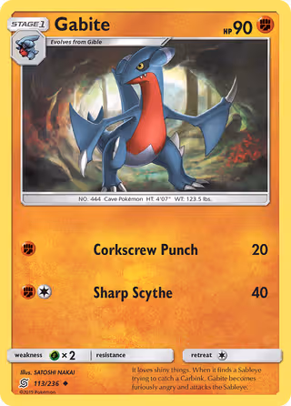 Gabite 113/236 Pokemon card