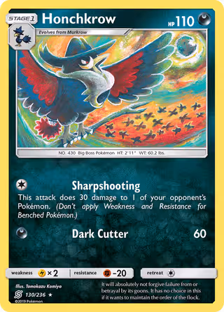 Honchkrow 130/236 Pokemon card
