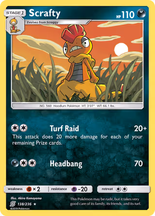Scrafty 138/236 Pokemon card