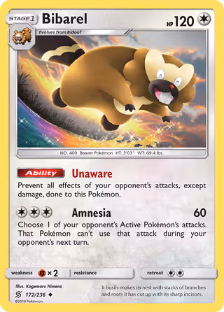Bibarel 172/236 Pokemon card
