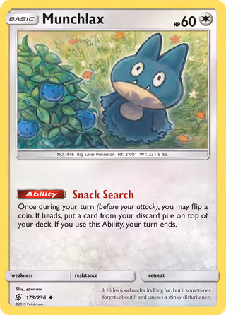 Munchlax 173/236 Pokemon card