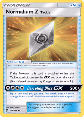 Normalium Z: Tackle 203/236 Pokemon card