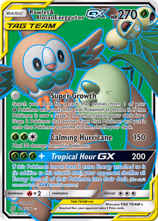 Rowlet & Alolan Exeggutor GX 214/236 Pokemon card