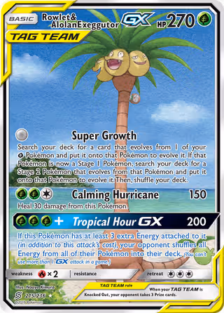 Rowlet & Alolan Exeggutor GX 215/236 Pokemon card