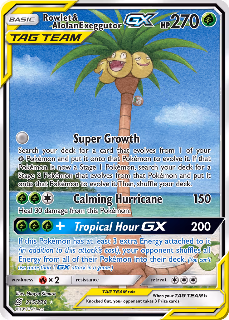 Rowlet & Alolan Exeggutor GX 215/236 Pokemon card