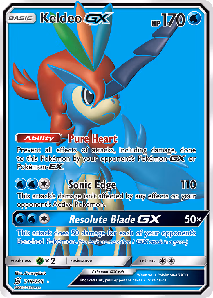 Keldeo GX 219/236 Pokemon card