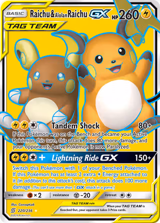 Raichu & Alolan Raichu GX 220/236 Pokemon card