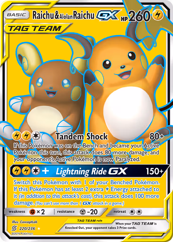 Raichu & Alolan Raichu GX 220/236 Pokemon card