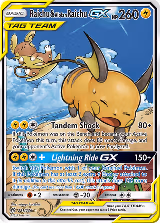 Raichu & Alolan Raichu GX 221/236 Pokemon card