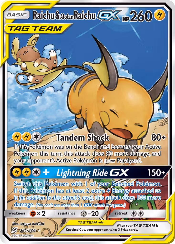 Raichu & Alolan Raichu GX 221/236 Pokemon card