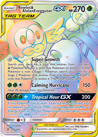 Rowlet & Alolan Exeggutor GX 237/236 Pokemon card