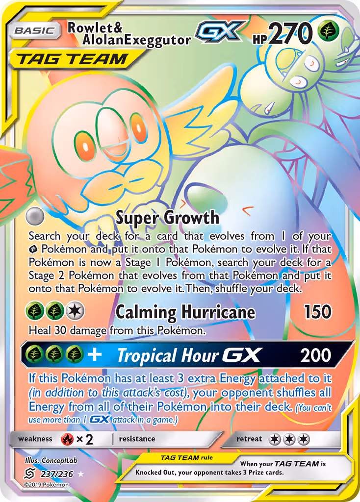 Rowlet & Alolan Exeggutor GX 237/236 Pokemon card