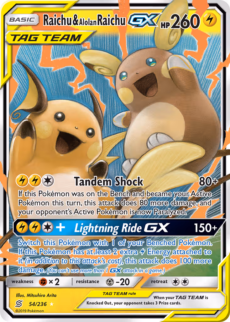 Raichu & Alolan Raichu GX 54/236 Pokemon card