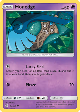 Honedge 92/236 Pokemon card