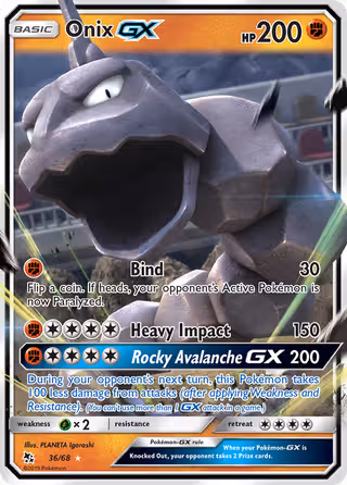 Onix GX 36/68 Pokemon card