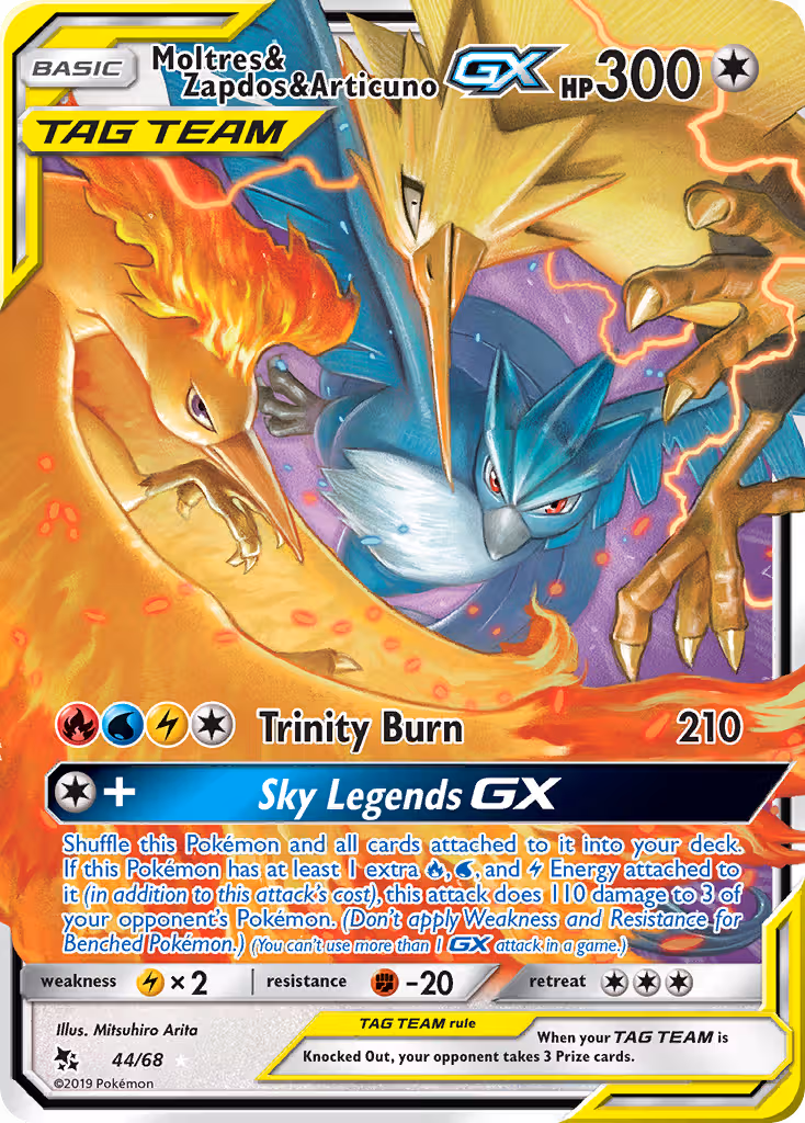 Moltres & Zapdos & Articuno GX 44/68 Pokemon card