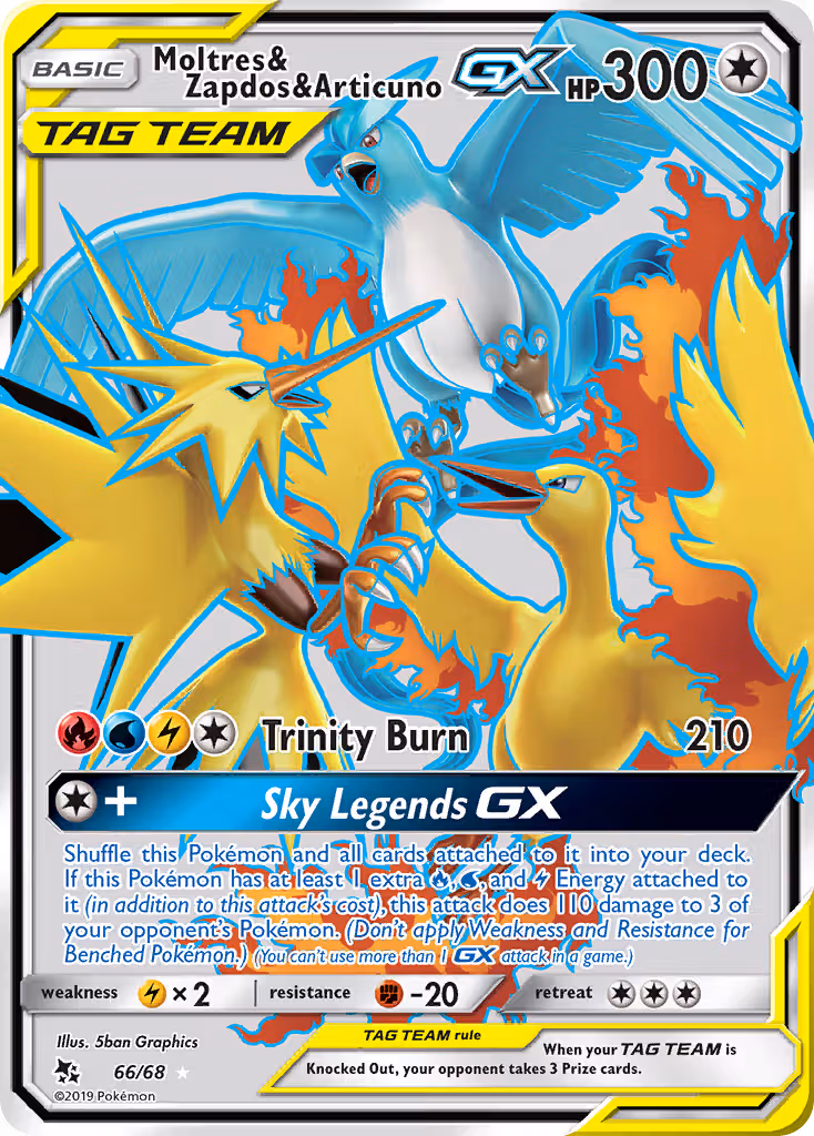 Moltres & Zapdos & Articuno GX 66/68 Pokemon card
