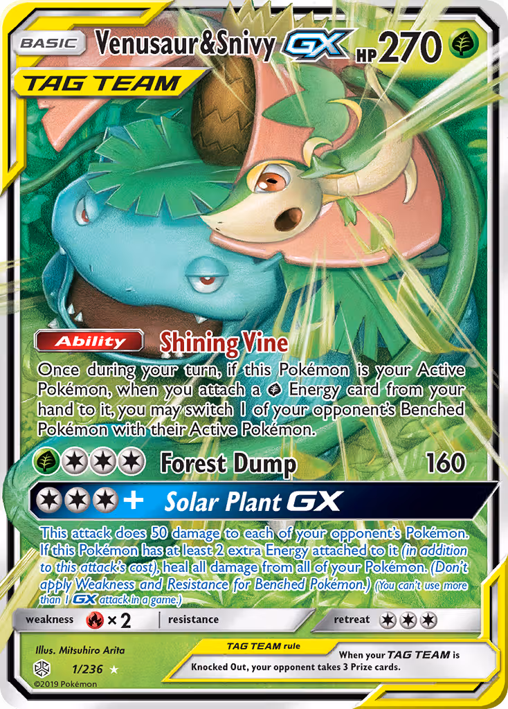 Venusaur & Snivy GX 1/236 Pokemon card